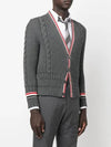 Cable Stripe Classic V-neck Merino Wool Cardigan Grey - THOM BROWNE - BALAAN 3