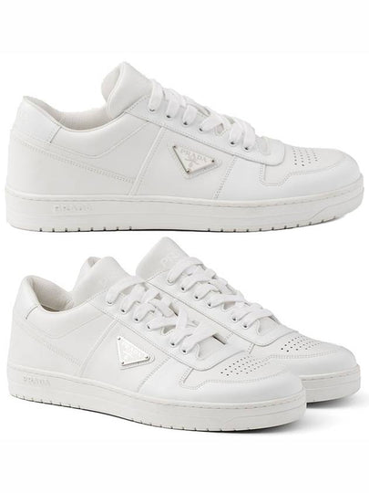 Downtown Triagle Logo Leather Low Top Sneakers White - PRADA - BALAAN 2