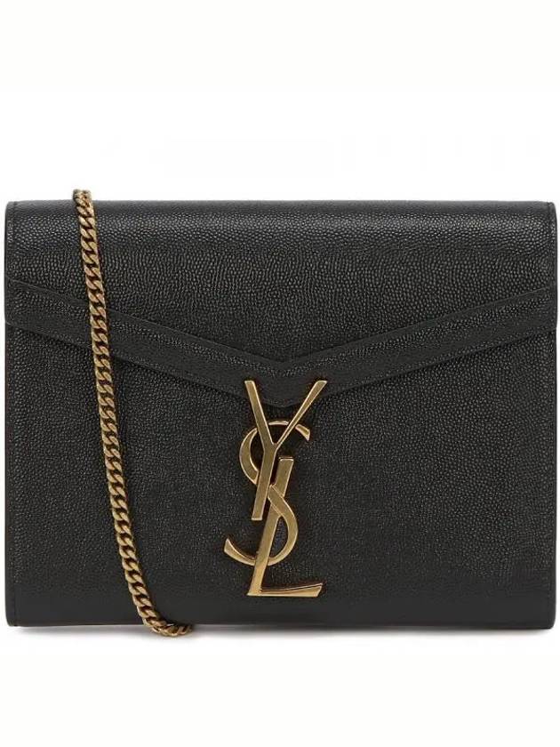 Women's Gold Plated Grande Poudre Embossed Leather Cassandra Chain Shoulder Bag Black - SAINT LAURENT - BALAAN 2