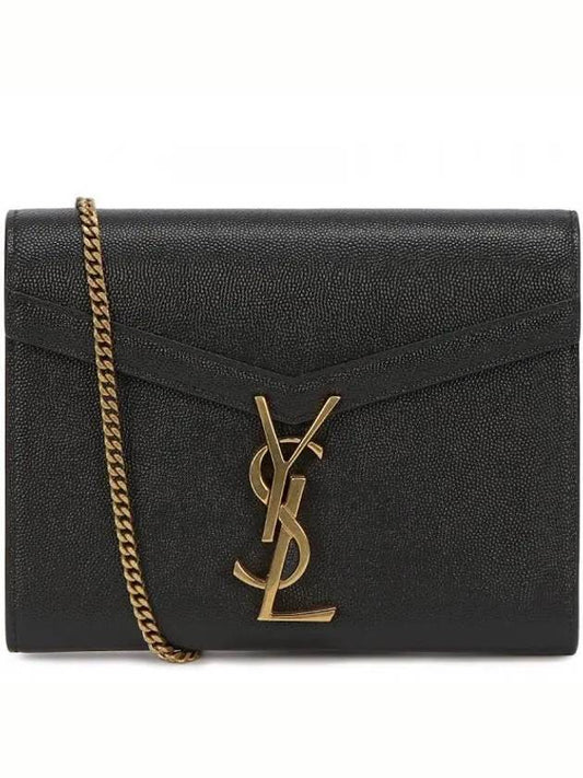 Women's Gold Plated Grande Poudre Embossed Leather Cassandra Chain Shoulder Bag Black - SAINT LAURENT - BALAAN 2