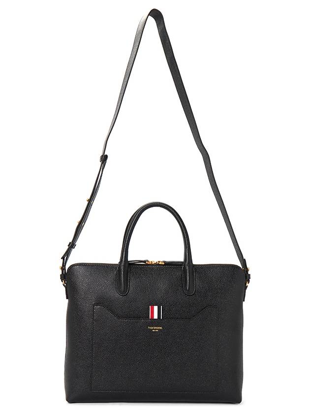 Pebble Grain Leather Slim Briefcase Black - THOM BROWNE - BALAAN 7