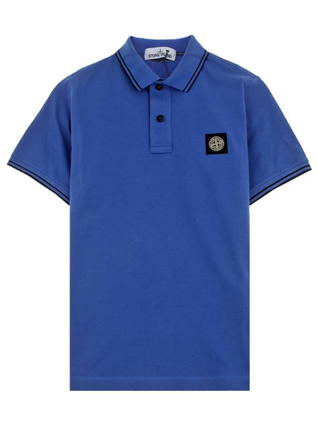 Men's Two Line Wappen Patch Cotton Short Sleeve Polo Shirt Blue Black - STONE ISLAND - BALAAN 2