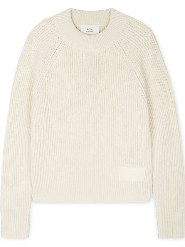 Logo Patch Wool Knit Top Beige - AMI - BALAAN 4