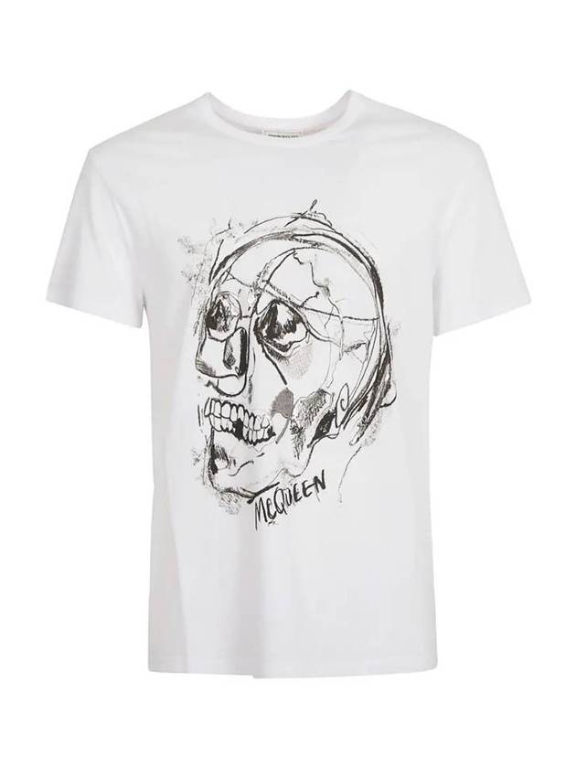 Sketch Skull Print Short Sleeve T-Shirt White - ALEXANDER MCQUEEN - BALAAN 1