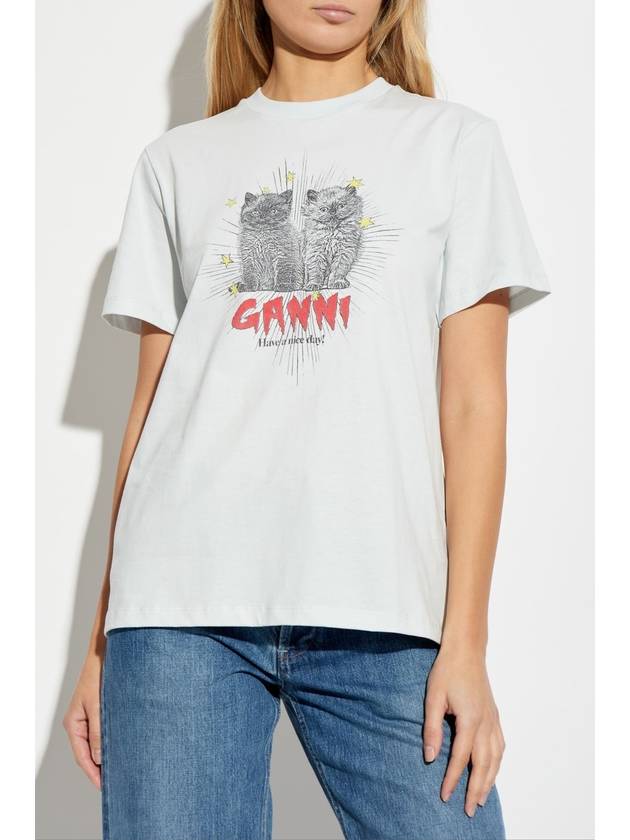 Ganni T-shirt With Colorful Print, Women's, Light Blue - GANNI - BALAAN 3