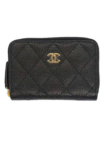 Classic Zipped Coin Purse Grained Calfskin & Gold Black - CHANEL - BALAAN.