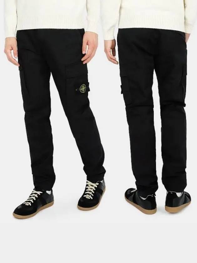 Logo Patch Cargo Cotton Straight Pants Black - STONE ISLAND - BALAAN 2