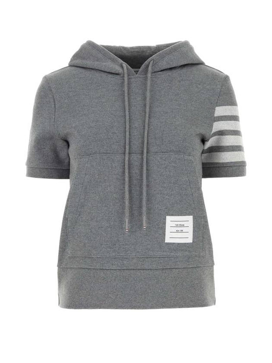 Double Face 4 Bar Short Sleeve Hoodie Grey - THOM BROWNE - BALAAN 1