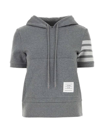 Double Face 4 Bar Short Sleeve Hoodie Grey - THOM BROWNE - BALAAN 1