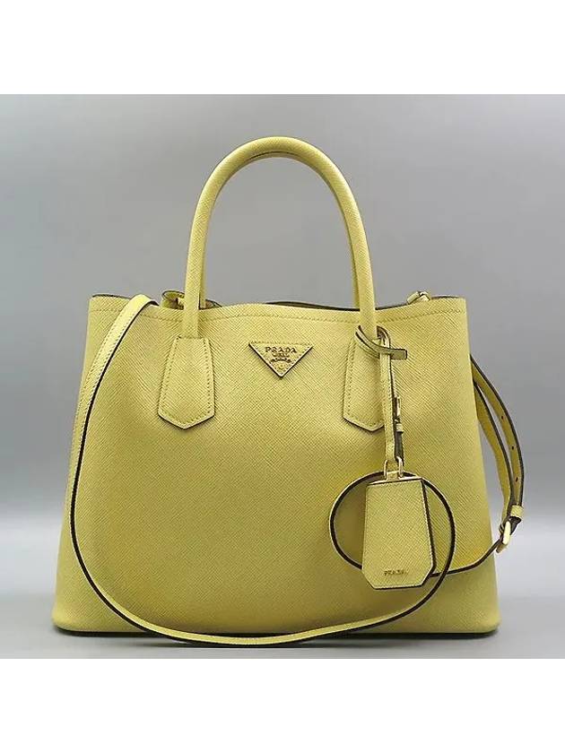 BN2775 SAFFIANO yellow color doublet gold metal triangle logo tote bag shoulder strap 2WAY - PRADA - BALAAN 2