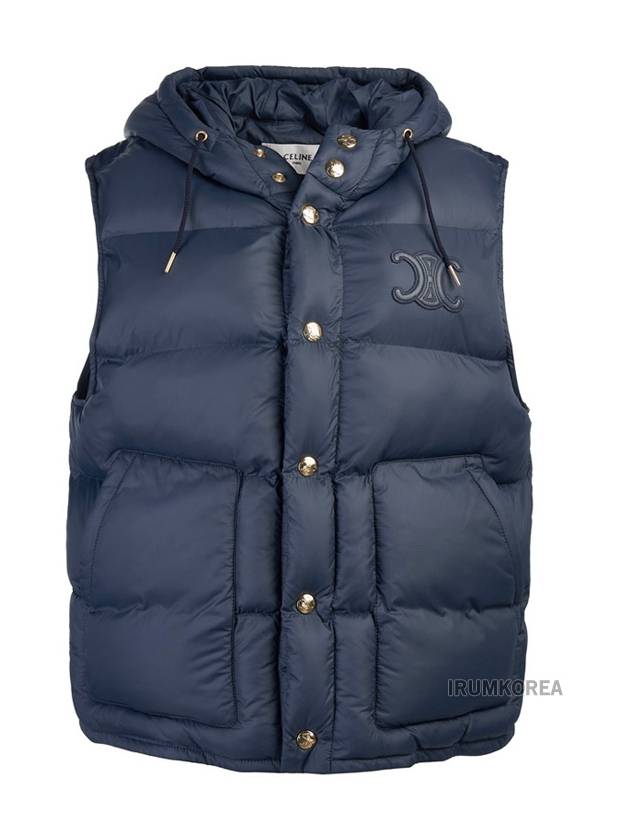 Triomphe Patch Hooded Down Vest Light Navy - CELINE - BALAAN 2