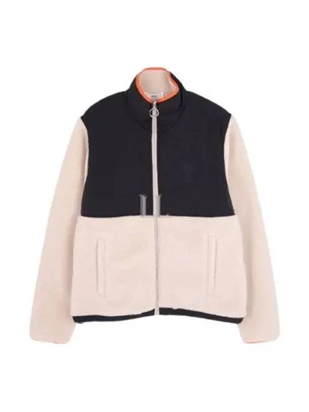 Logo Zip-up Shearling Jacket Beige - AMI - BALAAN 2