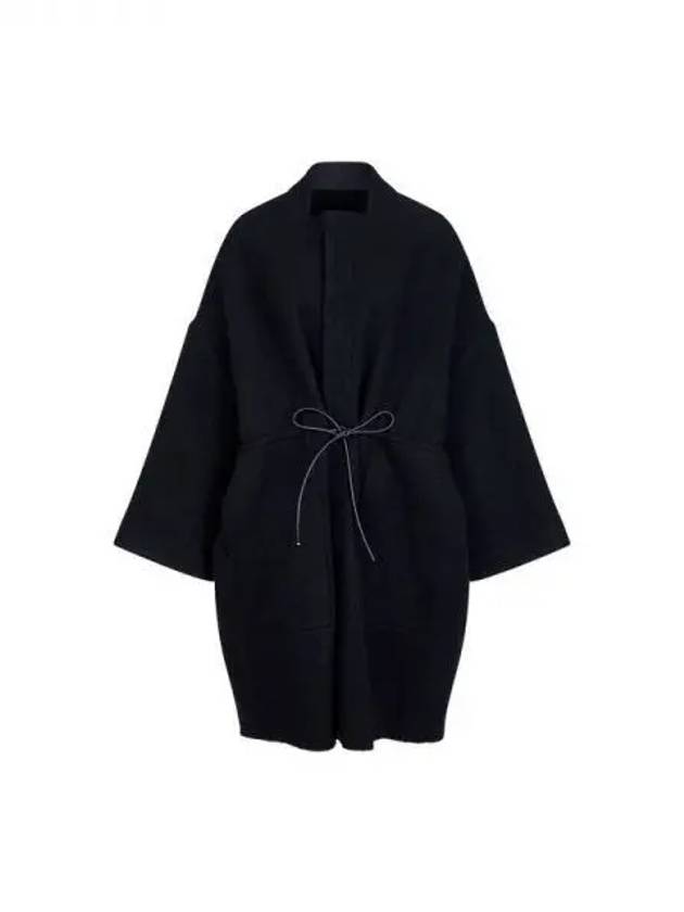 WOMEN Leather Drawstring Wool Coat Black 271723 - RICK OWENS - BALAAN 1