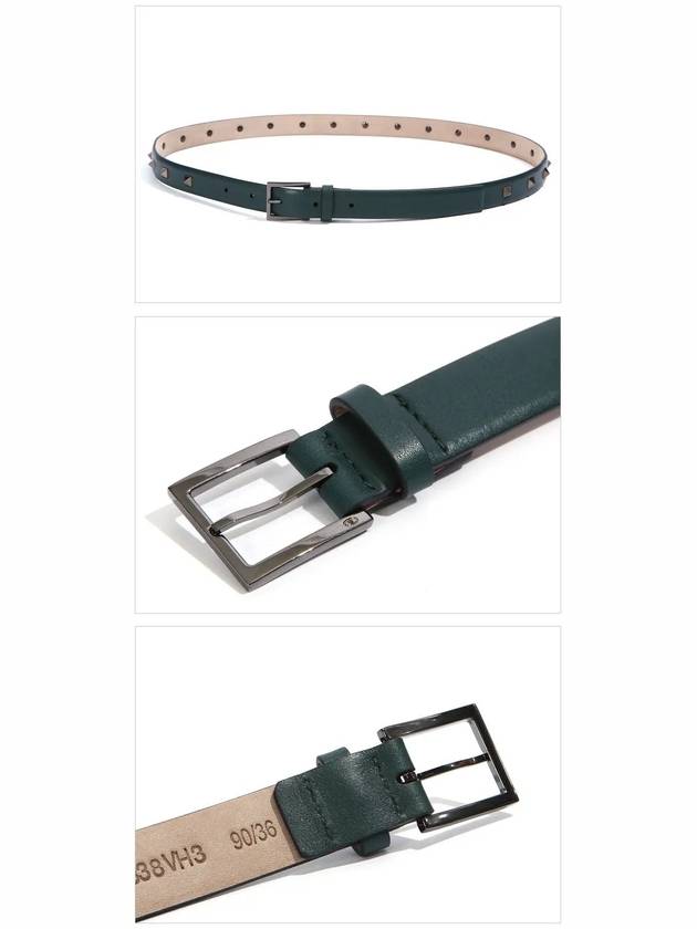 Rockstud Untitled Leather Belt Green - VALENTINO - BALAAN 3