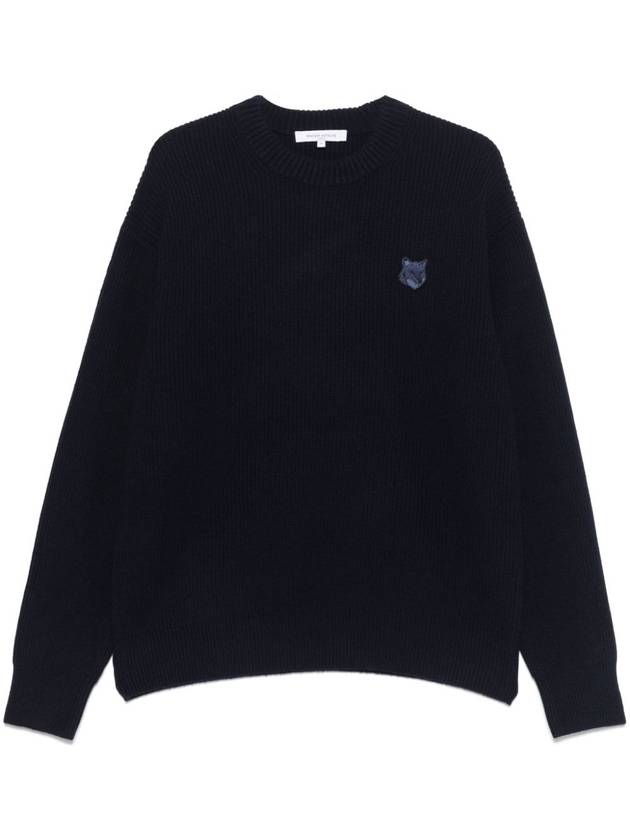 Bold Fox Head Patch Comfort Ribbed Knit Top Navy - MAISON KITSUNE - BALAAN 2