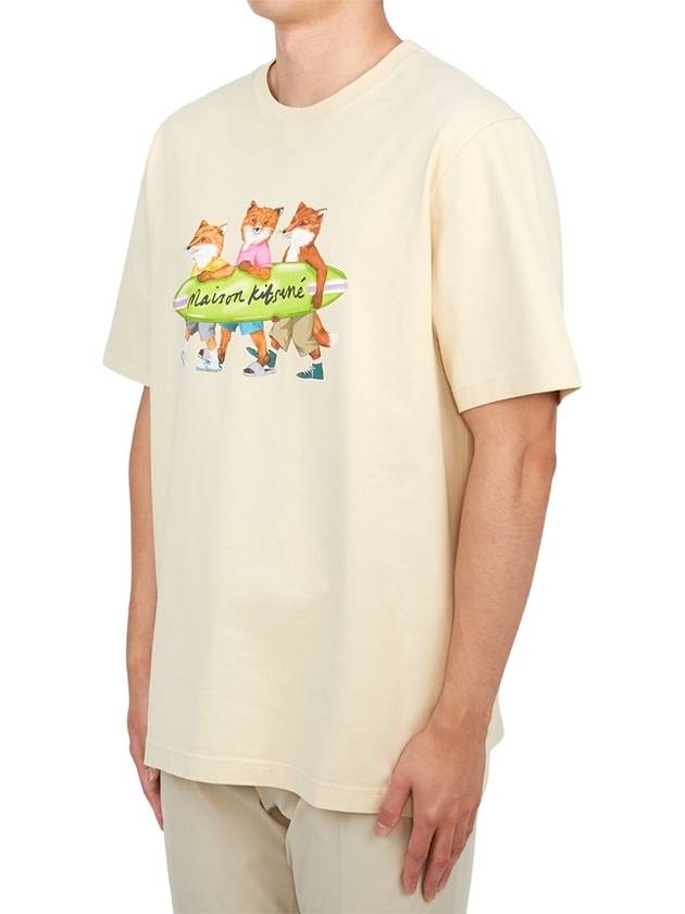 Surfing Foxes Logo Print Short Sleeve T-Shirt Beige - MAISON KITSUNE - BALAAN 3