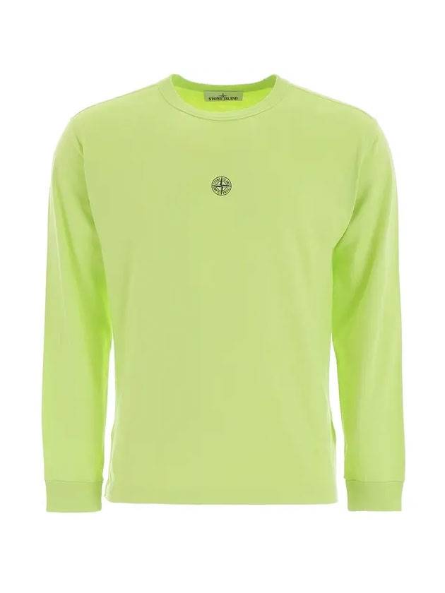 Men's Blur Logo Round Long Sleeve T-Shirt Lime - STONE ISLAND - BALAAN 1