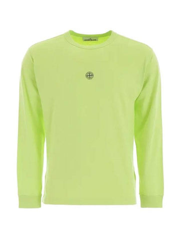 Men's Blur Logo Round Long Sleeve T-Shirt Lime - STONE ISLAND - BALAAN 1