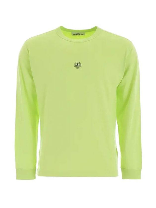 Men's Blur Logo Round Long Sleeve T-Shirt Lime - STONE ISLAND - BALAAN 1