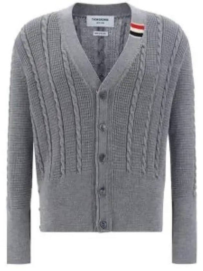 Cable Knitwear Virgin Wool Cardigan Grey - THOM BROWNE - BALAAN 2