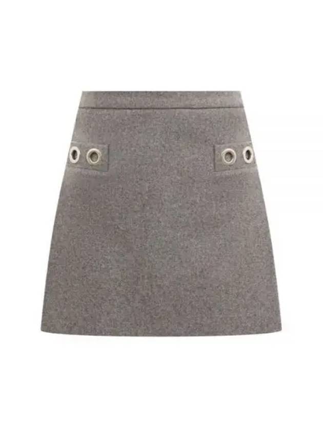 Eyelet Wool Mini A-Line Skirt Grey - MSGM - BALAAN 2