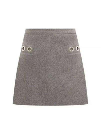 Eyelet Wool Mini A-Line Skirt Grey - MSGM - BALAAN 2