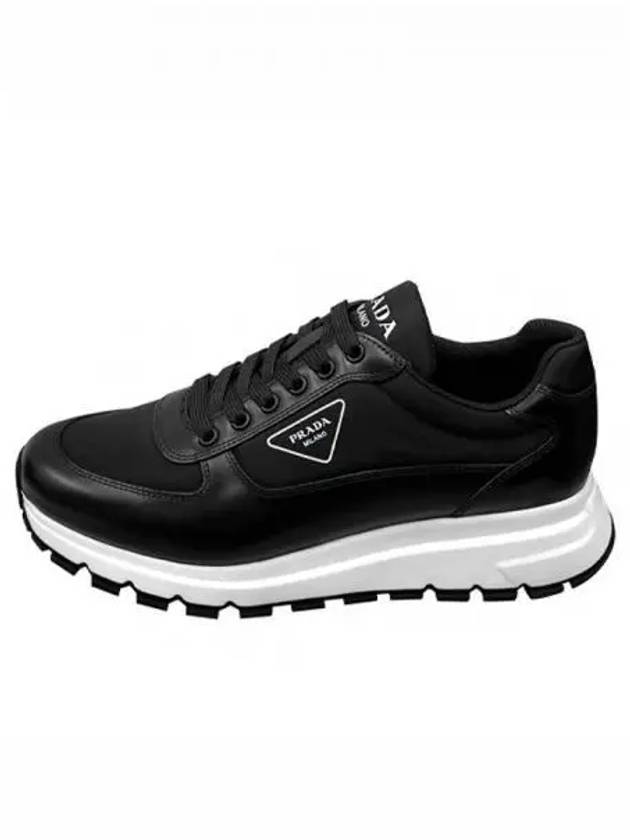 Triangle logo fabric leather sneakers black men s shoes 270681 - PRADA - BALAAN 1