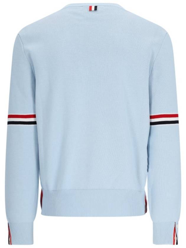 Cotton Milano Stitch Stripe Armband Crewneck Knit Top Light Blue - THOM BROWNE - BALAAN 3