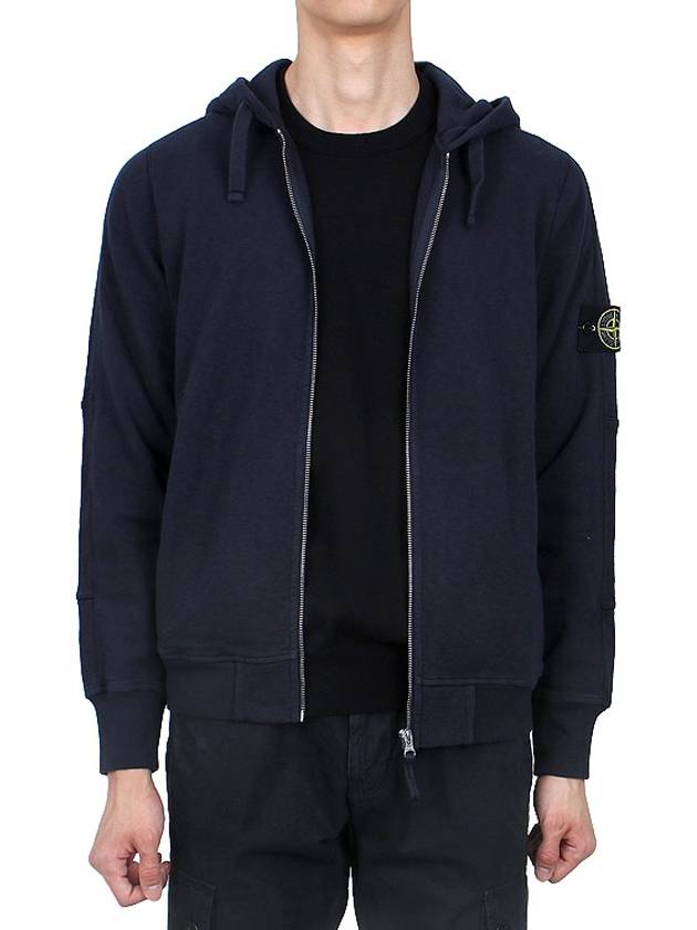 Men's Garment Dyed Malfile Zip Up Hoodie Navy - STONE ISLAND - BALAAN 4