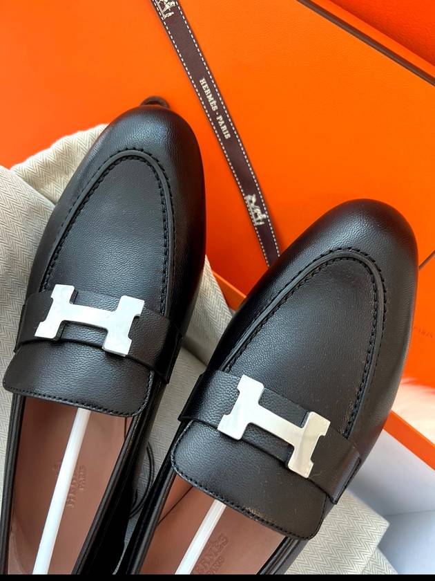 Paris Loafers Goatskin Palladium Noir - HERMES - BALAAN 5