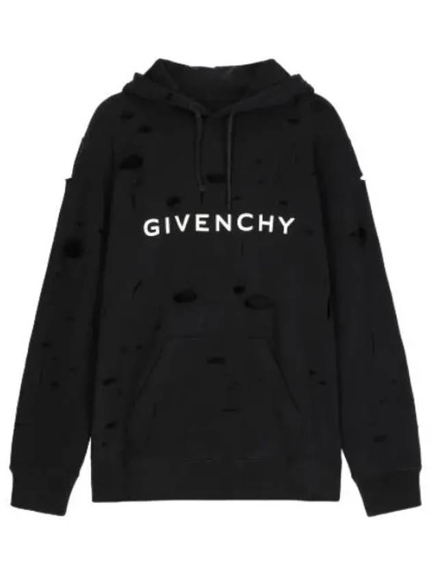 Destroyed Melton Hooded Faded Black T shirt Hoodie - GIVENCHY - BALAAN 1