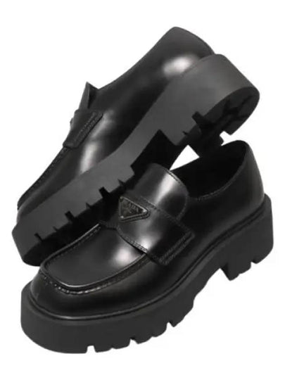 Triangle Logo Brushed Leather Loafers Black - PRADA - BALAAN 2