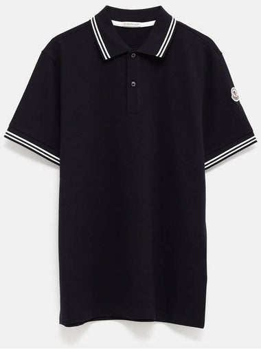 Striped Trim Cotton Piquet Polo Shirt - MONCLER - BALAAN 1