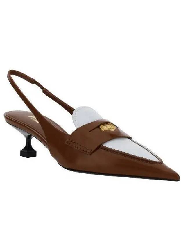 Leather Penny Slingback Heels Brown - MIU MIU - BALAAN 2