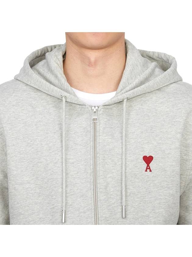 De Coeur Small Heart Zip Up Hoodie Grey - AMI - BALAAN 7