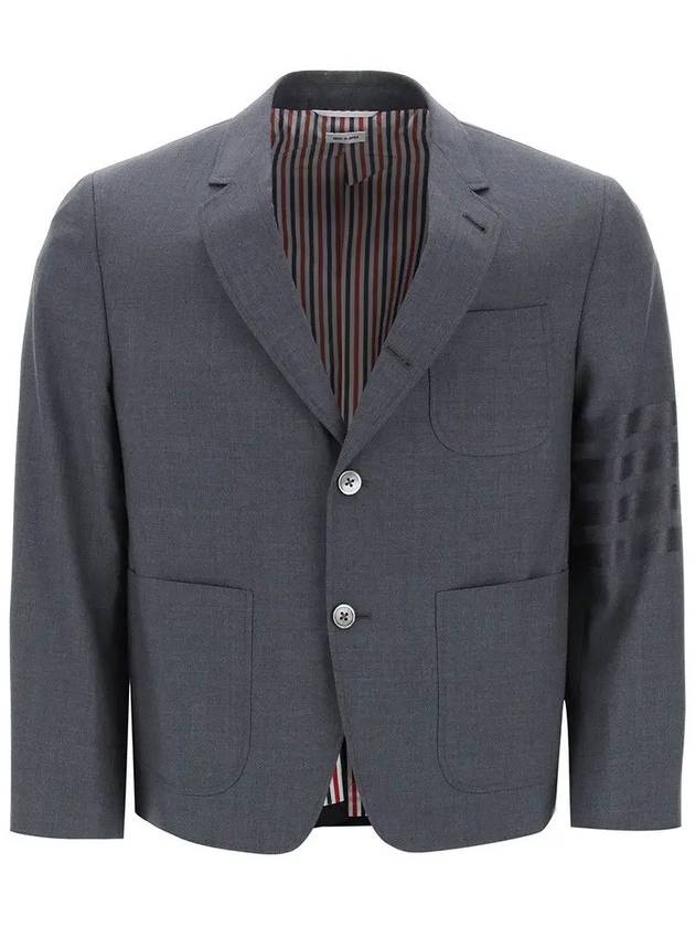 4 Bar Stripe Wool Jacket Dark Jacket - THOM BROWNE - BALAAN 4