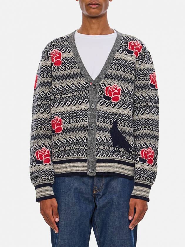 V Neck Rose Raven Wool Mohair Cardigan - THOM BROWNE - BALAAN 2