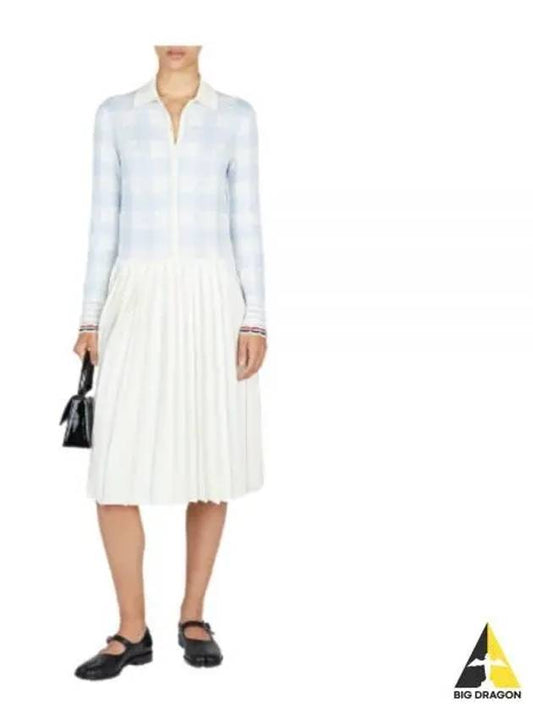 Hairline Check Merino Scalloped Long Dress White - THOM BROWNE - BALAAN 2