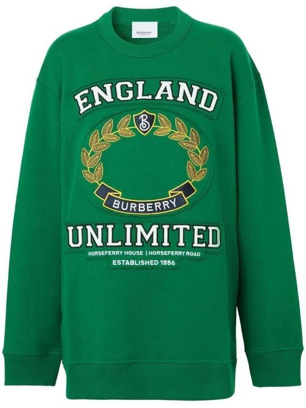 Women's College Graphic Oversized Cotton Sweatshirt Deep Fine Green - BURBERRY - BALAAN 1