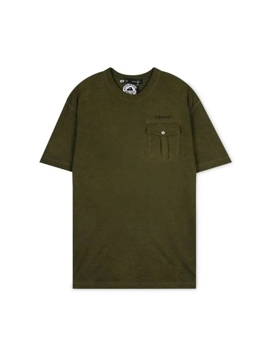 Men's Pocket Embroidery Logo Khaki Short Sleeve T-Shirt S71GD0096 S20696 696 - DSQUARED2 - BALAAN 1