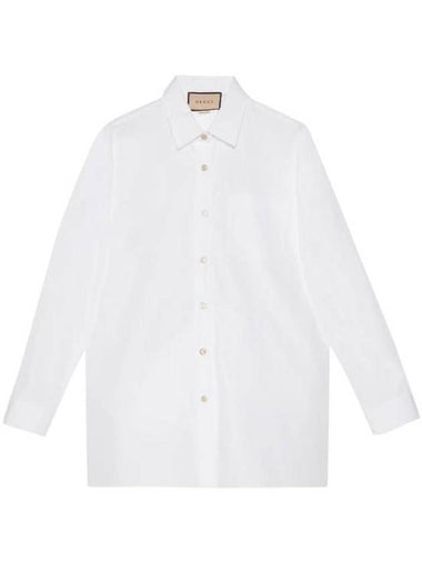 Women's Logo Embroidery Cotton Shirt White - GUCCI - BALAAN 1