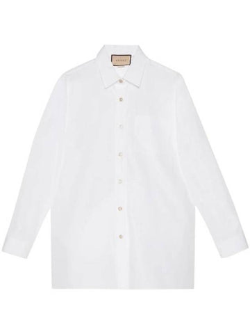 Women's Logo Embroidery Cotton Shirt White - GUCCI - BALAAN 1