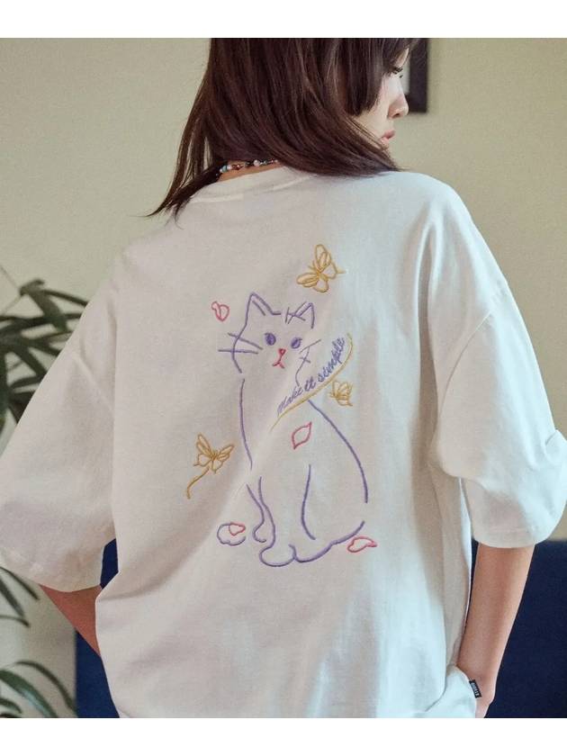 Kitten Fly Embroidered Short Sleeve Tee Cream - CPGN STUDIO - BALAAN 3