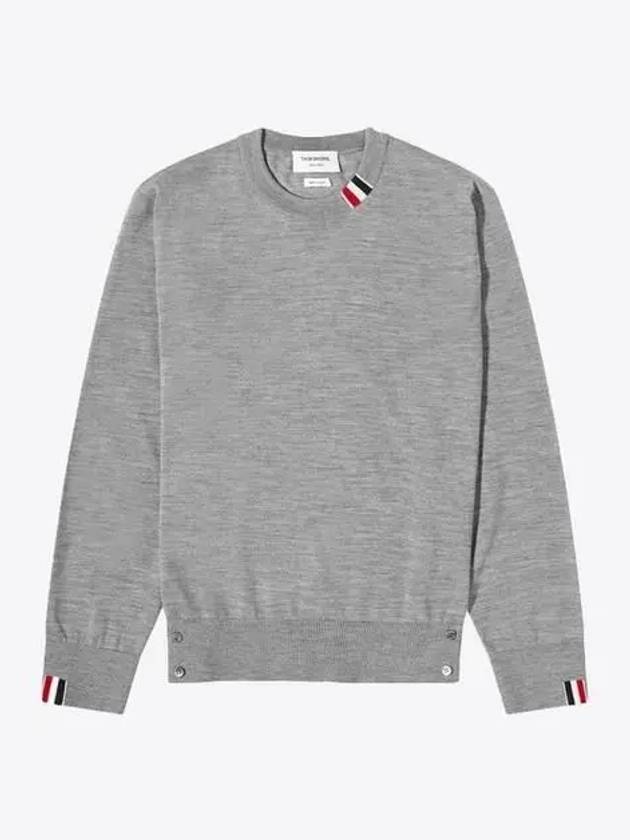 Intarsia Stitch Crew Neck Merino Wool Knit Top Light Grey - THOM BROWNE - BALAAN 2