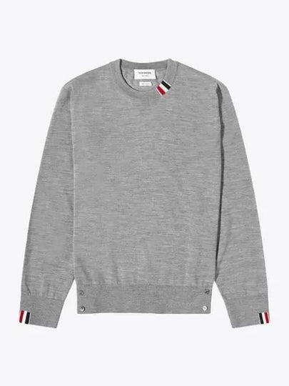 Intarsia Stitch Crew Neck Merino Wool Knit Top Light Grey - THOM BROWNE - BALAAN 2