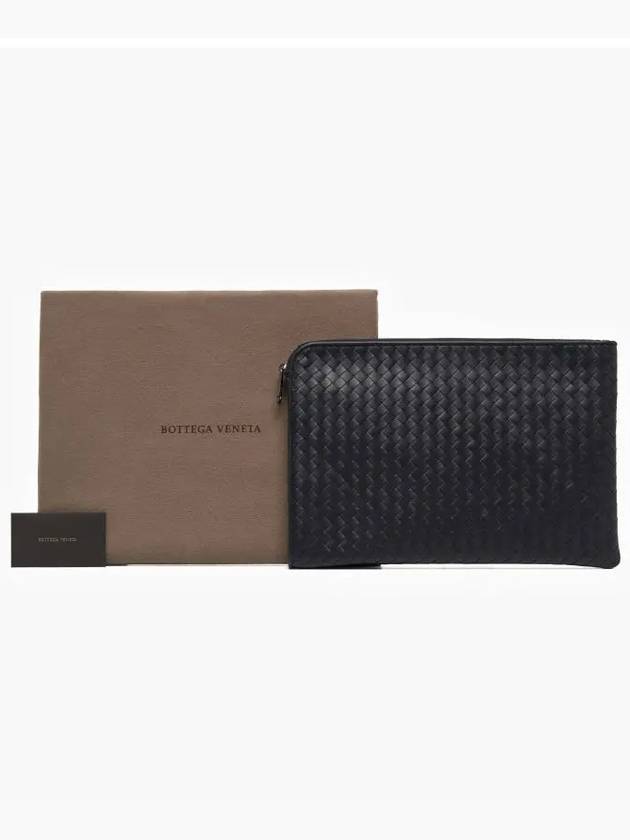 Intrecciato Weaving Zipper Medium Clutch Bag Midnight Blue - BOTTEGA VENETA - BALAAN 4