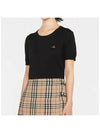 Bea logo embroidery cotton cashmere short sleeve knit top black - VIVIENNE WESTWOOD - BALAAN.
