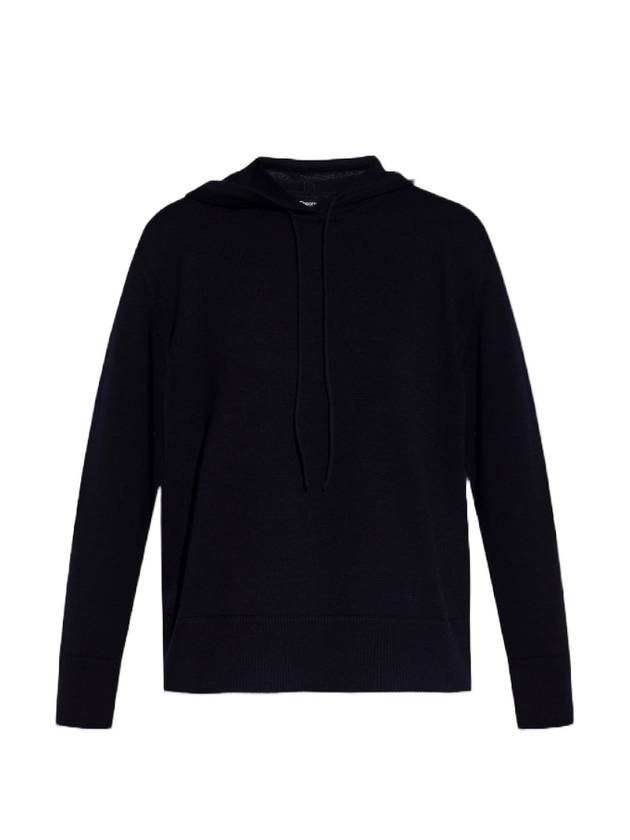 Women's Relax RELAXED Cashmere Cotton Hooded Top Navy Blue - THEORY - BALAAN.