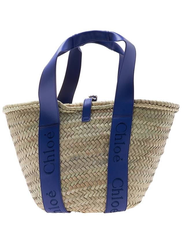 Sense Medium Raffia Basket Tote Bag Beige Blue - CHLOE - BALAAN 4