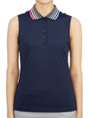 Women's Pleated Collar Sleeveless PK Shirt Navy - G/FORE - BALAAN 2